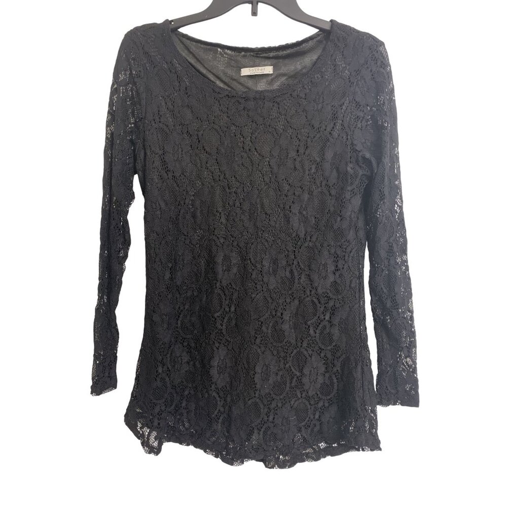 Soteer M Lace Y2K Grunge‎ Whimsigoth Sheer Top Blouse Black